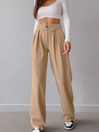 Women Fashion High Waist Straight Casual Pants