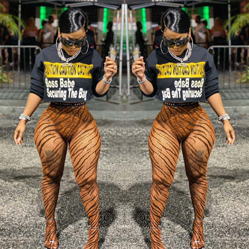 Sexy Women Personalized Slim Cartoon TIger Printed Casual Pencil Pants