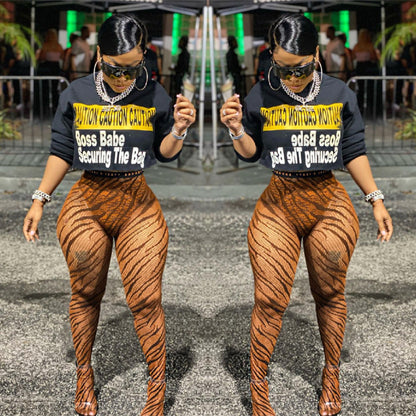 Sexy Women Personalized Slim Cartoon TIger Printed Casual Pencil Pants