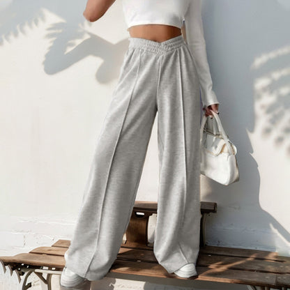 Women Fashion Casual V-Shaped High Waist Stitching Wide-Leg Pants