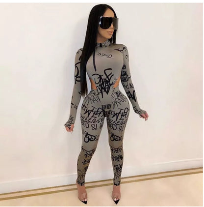 Conjunto de dos piezas informal ajustado de manga larga con estampado de letras para mujer y pantalones