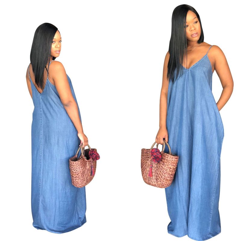 Women Fashion Loose Denim Casual One Piece Dress