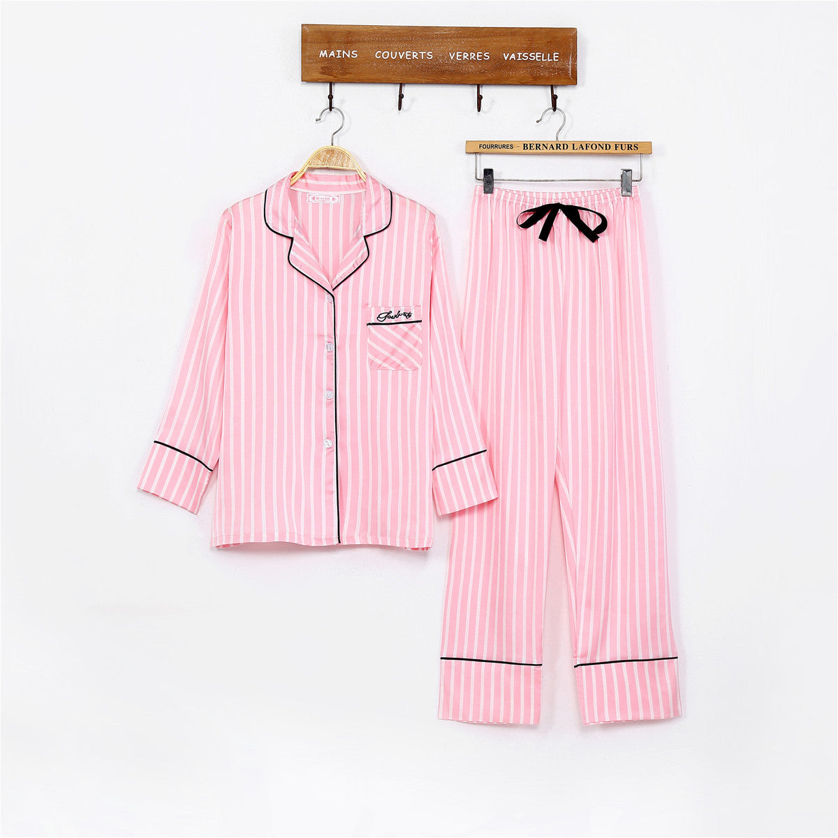 Conjunto de pijama fino de siete piezas con estampado de rayas informal sencillo para mujer