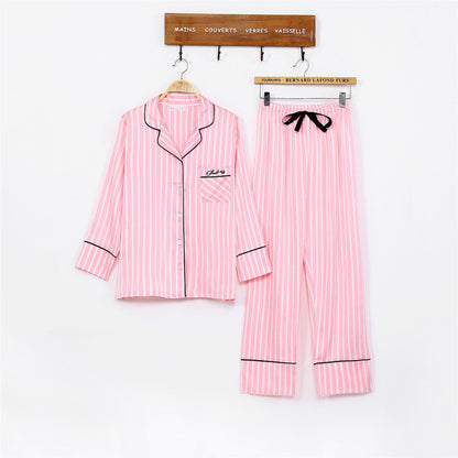 Conjunto de pijama fino de siete piezas con estampado de rayas informal sencillo para mujer