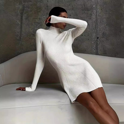 Vestido ajustado de punto de manga larga de color liso informal para mujer de otoño e invierno