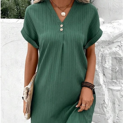 Women Casual V-Neck Solid Color Dress
