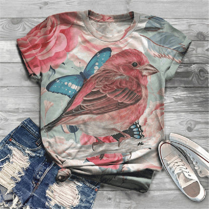 Camiseta informal holgada de talla grande para mujer, de manga corta, cuello redondo, con estampado 3D de dibujos animados