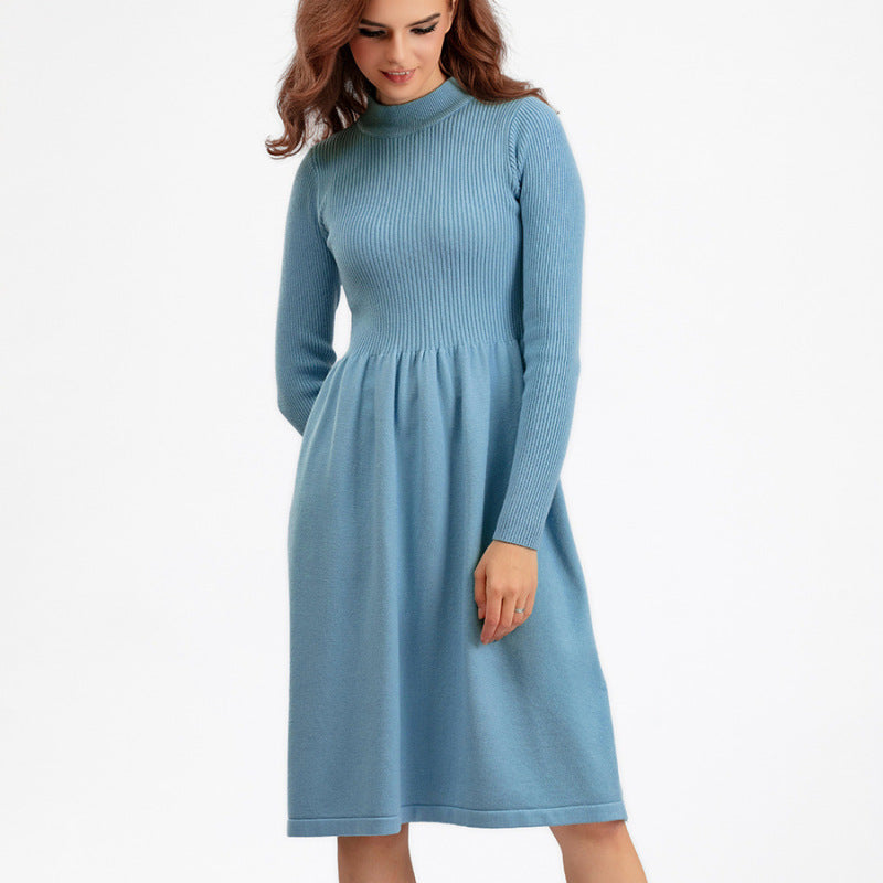 Vestido de punto de manga larga para mujer, informal, de otoño e invierno, en color liso