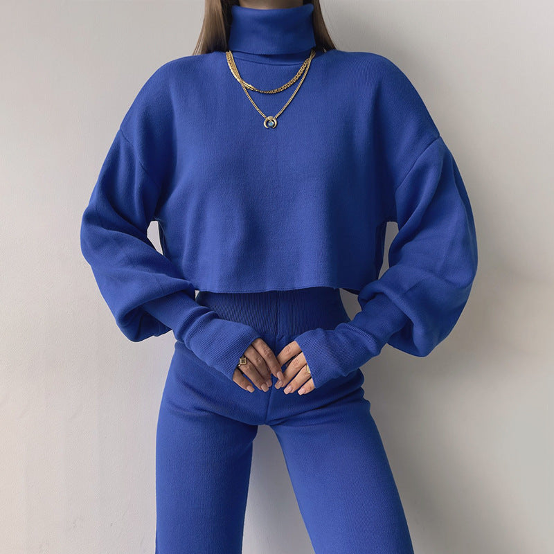 Autumn Winter Women Turtleneck Loose Long-Sleeved Top Pants Casual Fashion Set