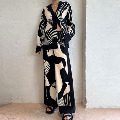 Conjunto de dos piezas informal de moda con pantalones de manga larga y estampado elegante para mujer