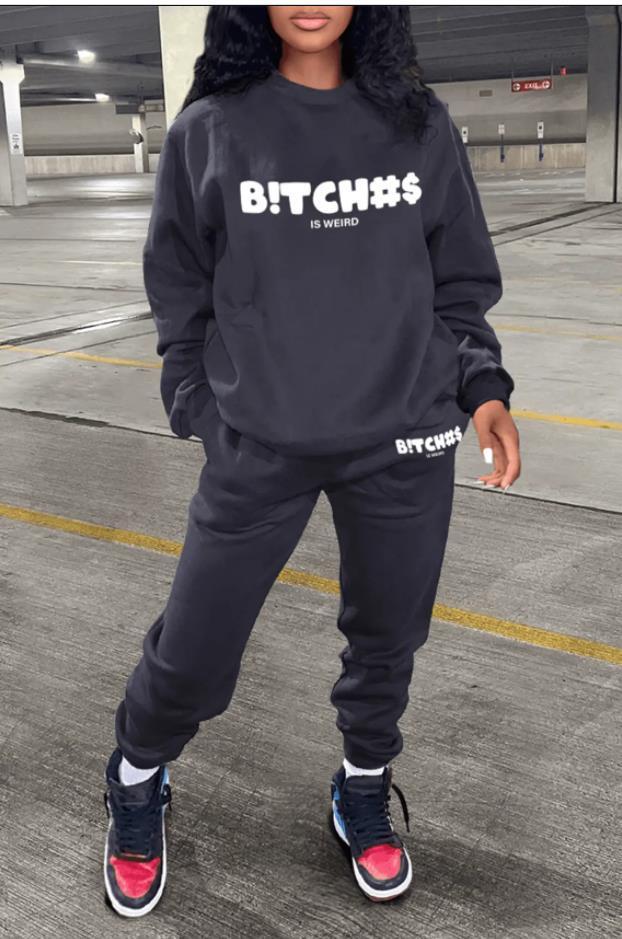 Women Printed Crew Neck Long Sleeve Top And Pants Loose Casual Sports Two Piece Set