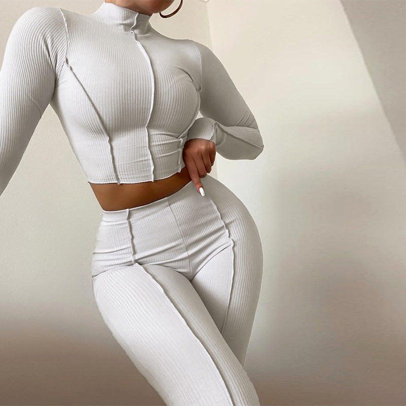 Conjunto de dos piezas formado por pantalón y pantalón informal, cintura alta, ajustado, manga larga y pantalón.