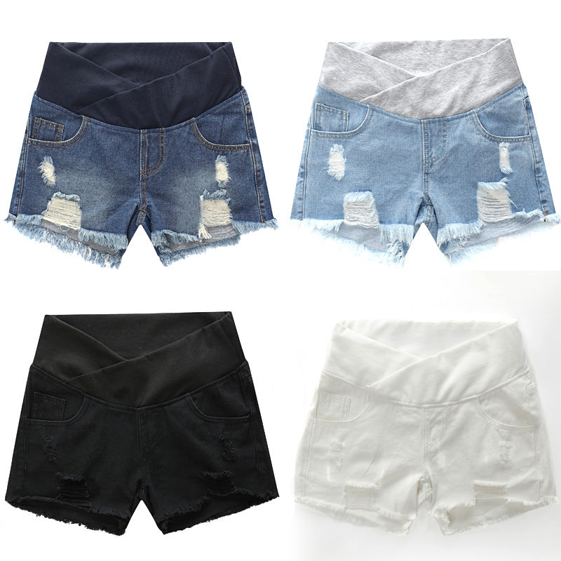 Pantalones cortos vaqueros de cintura alta holgados e informales a la moda para embarazadas