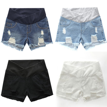 Pantalones cortos vaqueros de cintura alta holgados e informales a la moda para embarazadas