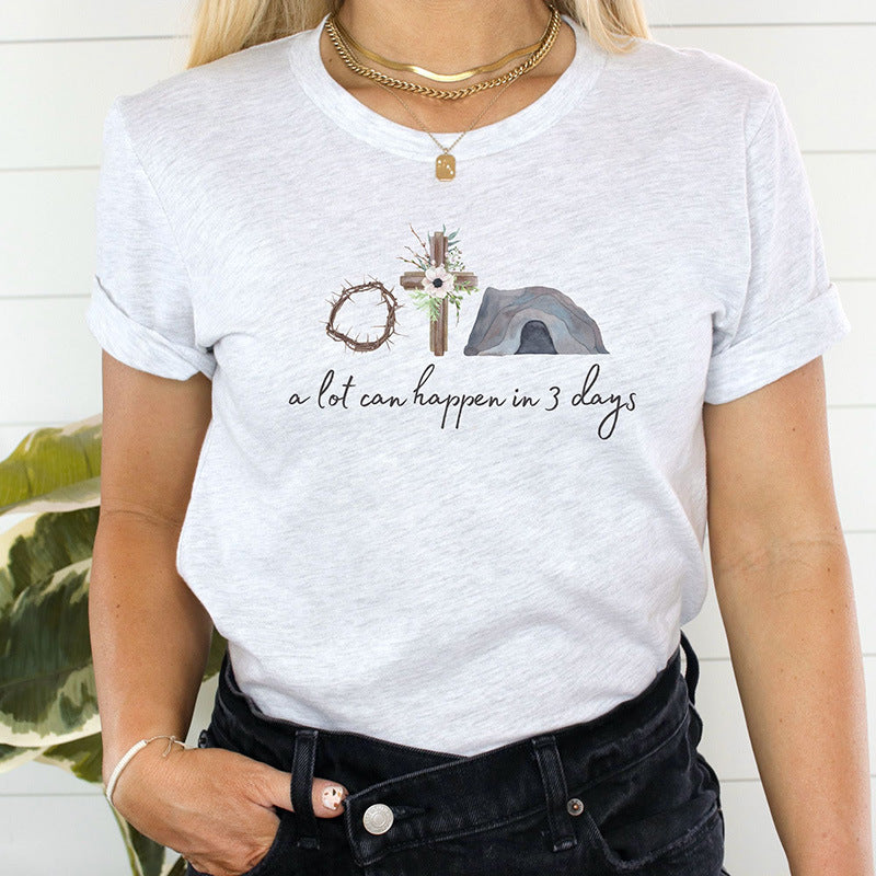 Camiseta informal con estampado de niña de Pascua para mujer