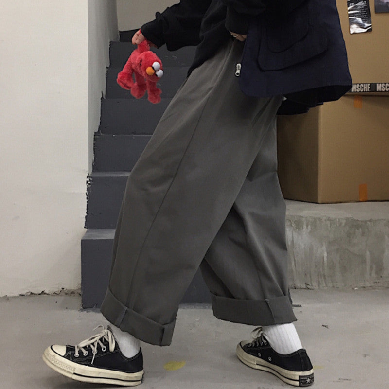 Plus Size Women Casual Loose Wide-Leg Solid Color Cargo Pants