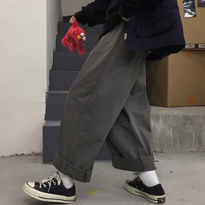 Plus Size Women Casual Loose Wide-Leg Solid Color Cargo Pants