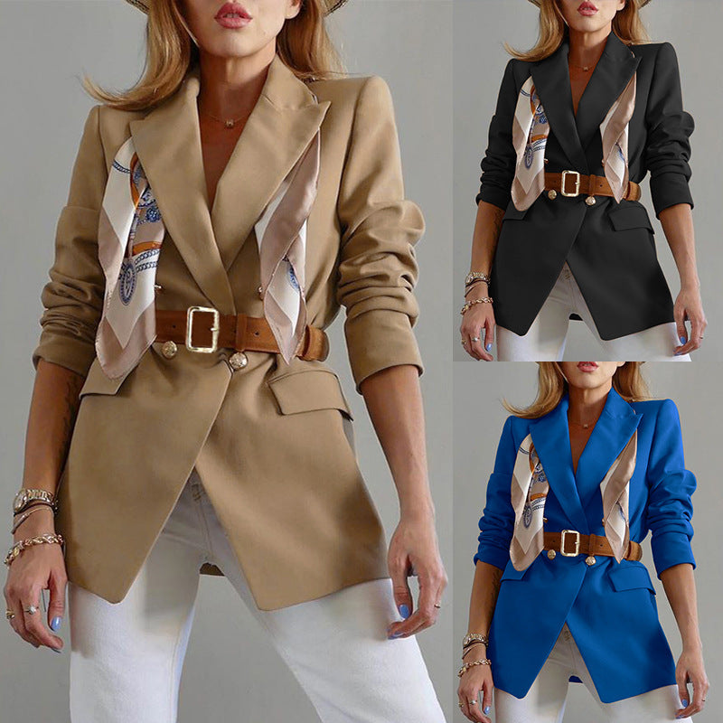 Chaqueta blazer informal de moda ajustada para mujer de otoño e invierno con cinturón