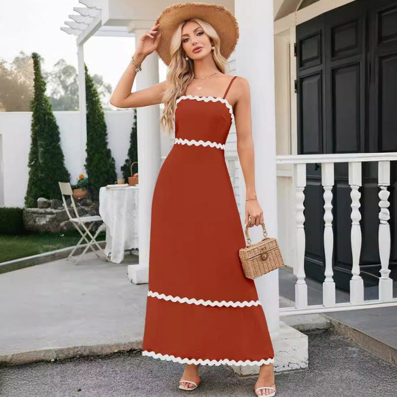 Vestido largo informal de verano con bloques de color y ondas para mujer