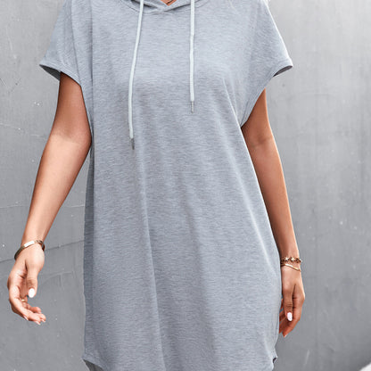 Summer Athleisure Women'S Casual Basic Hooded Solid Color Short Sleeve Dress