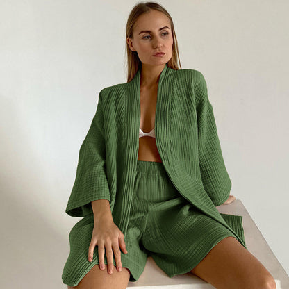 Conjunto de pijama informal de color liso con cordones para mujer