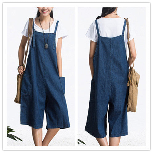 Women Fashion Casual Loose Denim Suspender Shorts