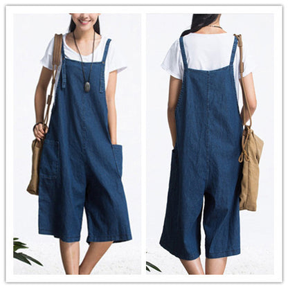 Women Fashion Casual Loose Denim Suspender Shorts