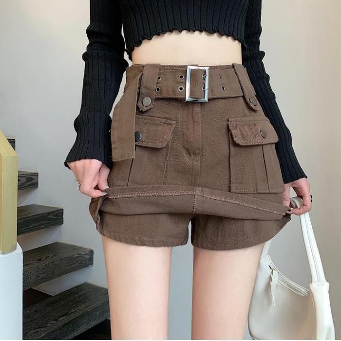 Women'S Fashion Casual Solid Color High Waist Denim Culottes