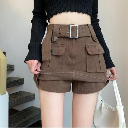 Women'S Fashion Casual Solid Color High Waist Denim Culottes