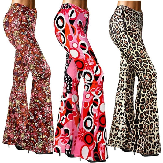 Women Fashion Casual Leopard Floral Printed Wide Leg Pants With Headband