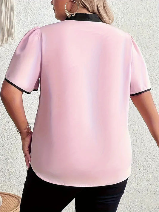 Blusa informal de manga corta con lazo y cordones a juego para mujer, talla grande