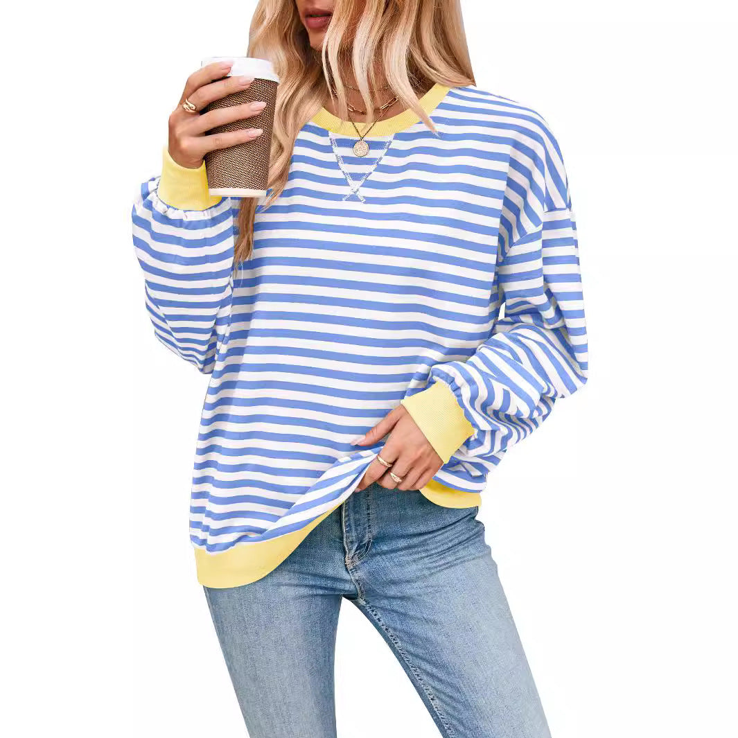 Women Casual Stripe Loose Sweatshirts