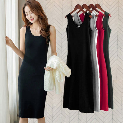 Women Casual Solid Color Sleeveless Dress