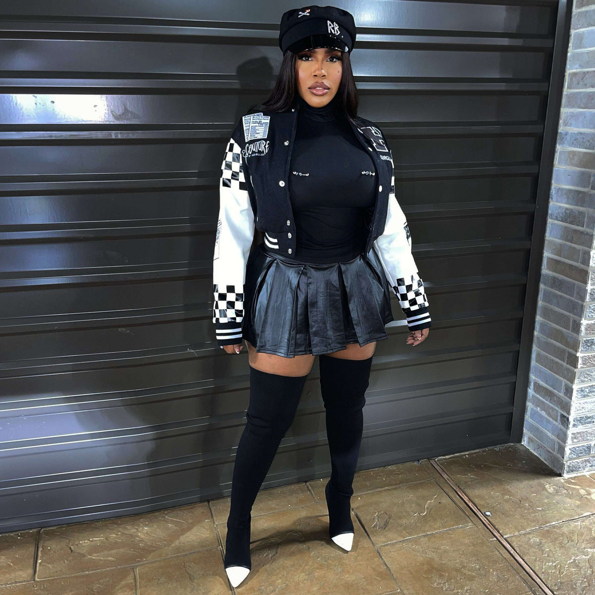 Chaqueta informal de lana de doble hilo con estampado de letras y botonadura sencilla para mujer