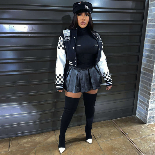 Chaqueta informal de lana de doble hilo con estampado de letras y botonadura sencilla para mujer