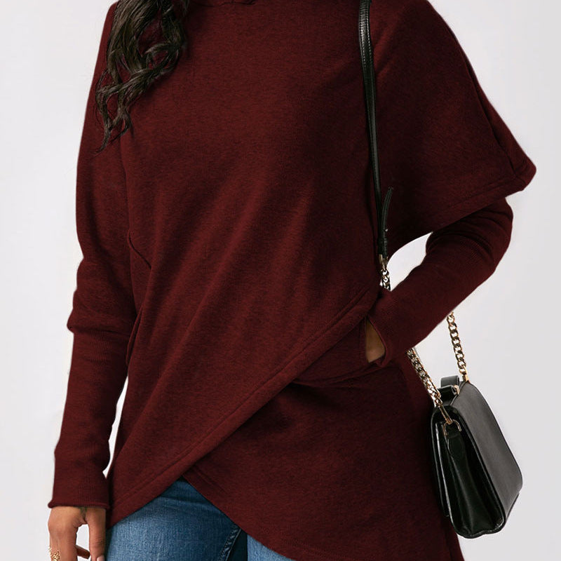 Sudadera con capucha de manga larga con dobladillo irregular y color liso informal para mujer