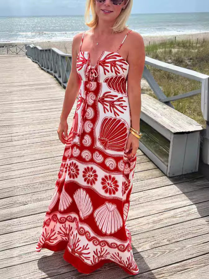 Vestido camisola con cordones y estampado floral para mujer, informal, de vacaciones
