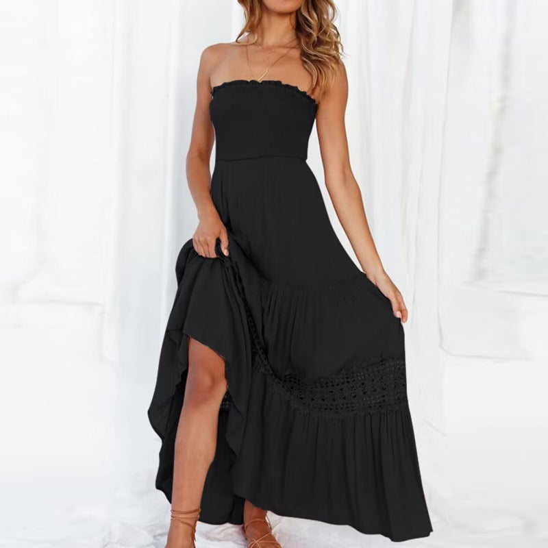 Women Fashion Casual Summer Vacation Solid Color Tube Maxi Dress