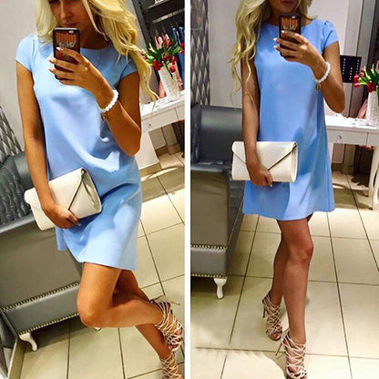 Women Basic Elegant Summer Beach Casual Short Sleeves Loose Mini A-line Dress