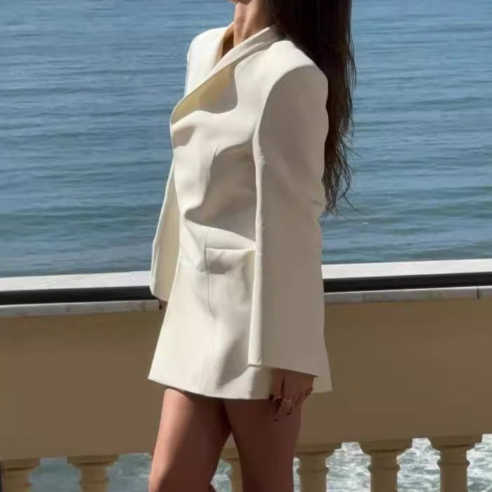 Chaqueta blazer informal de manga larga con cuello en V y color liso para mujer