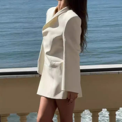 Chaqueta blazer informal de manga larga con cuello en V y color liso para mujer
