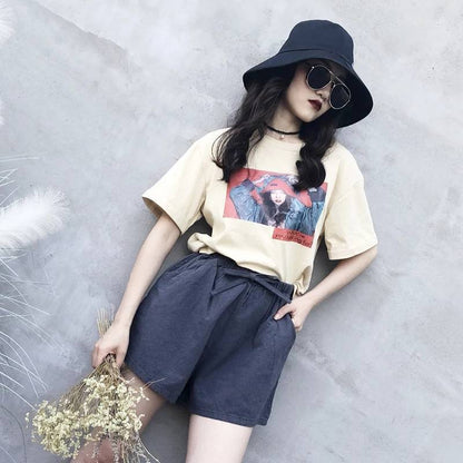 Women Casual Loose High Waist Solid Color Wide-Leg Shorts