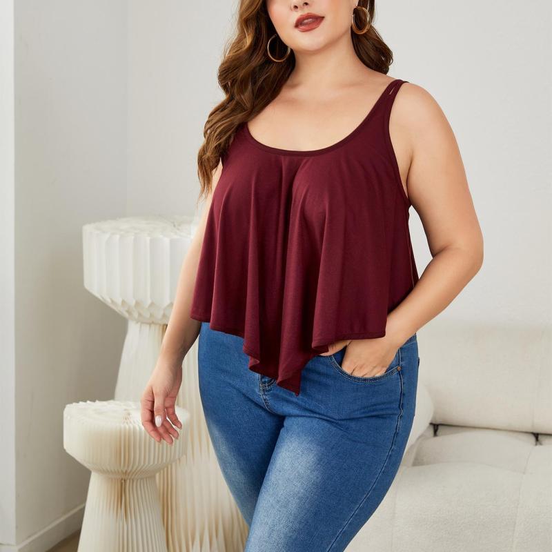 Plus Size Women Casual Summer Basic Solid Color U Neck Tank Top
