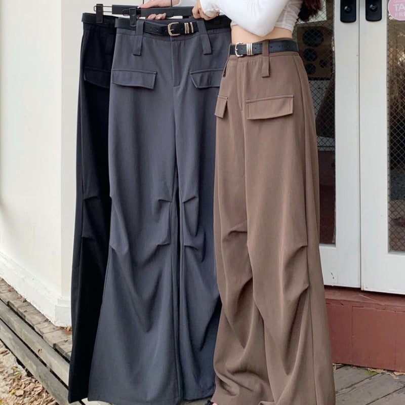 Pantalones cargo holgados de color liso, rectos, de pierna ancha y cintura alta para mujer