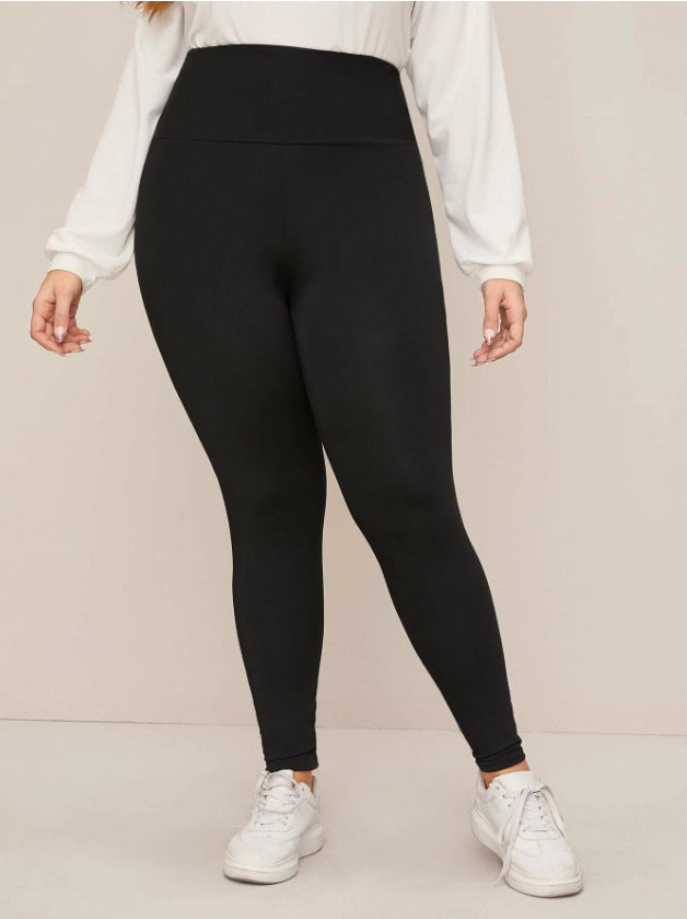 Women Casual Solid Color Plus Size High Waist Tight Pants