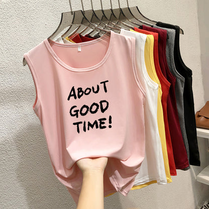 Casual Summer Sleeveless Women Letter Slogan Printed Casual Tank Top