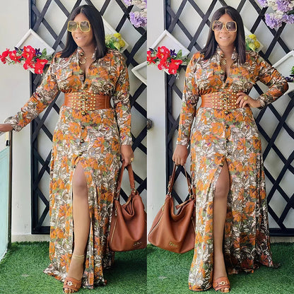Vestido informal con estampado floral y cinturón para mujer, talla grande
