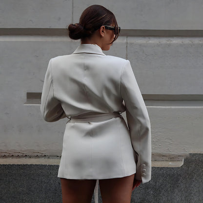 Chaqueta blazer informal de manga larga con cinturón y corte ajustado para mujer