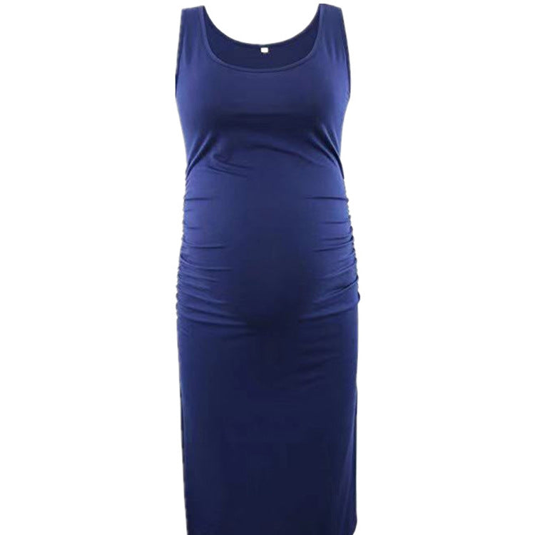 Vestido informal de verano para embarazadas, de color liso, con cuello redondo y sin mangas