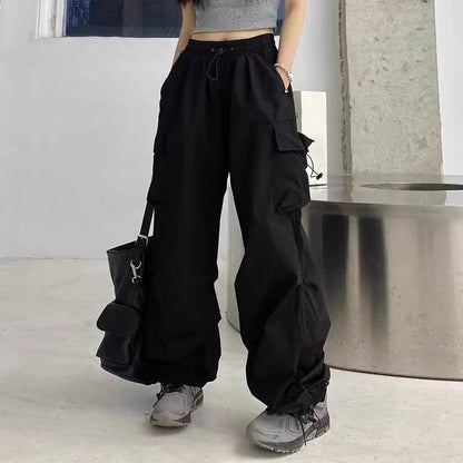 Women Fashion Casual Loose Solid Color Jogger Cargo Pants